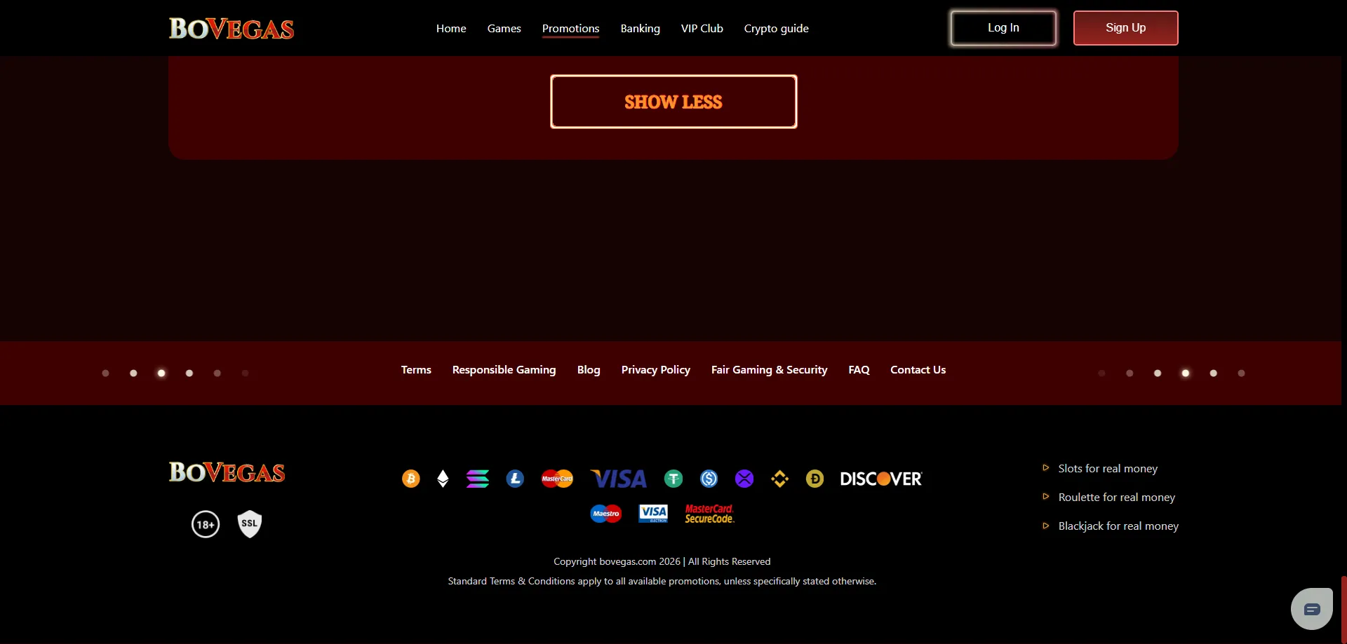 Bovegas Casino secure deposit and withdrawal payment methods
